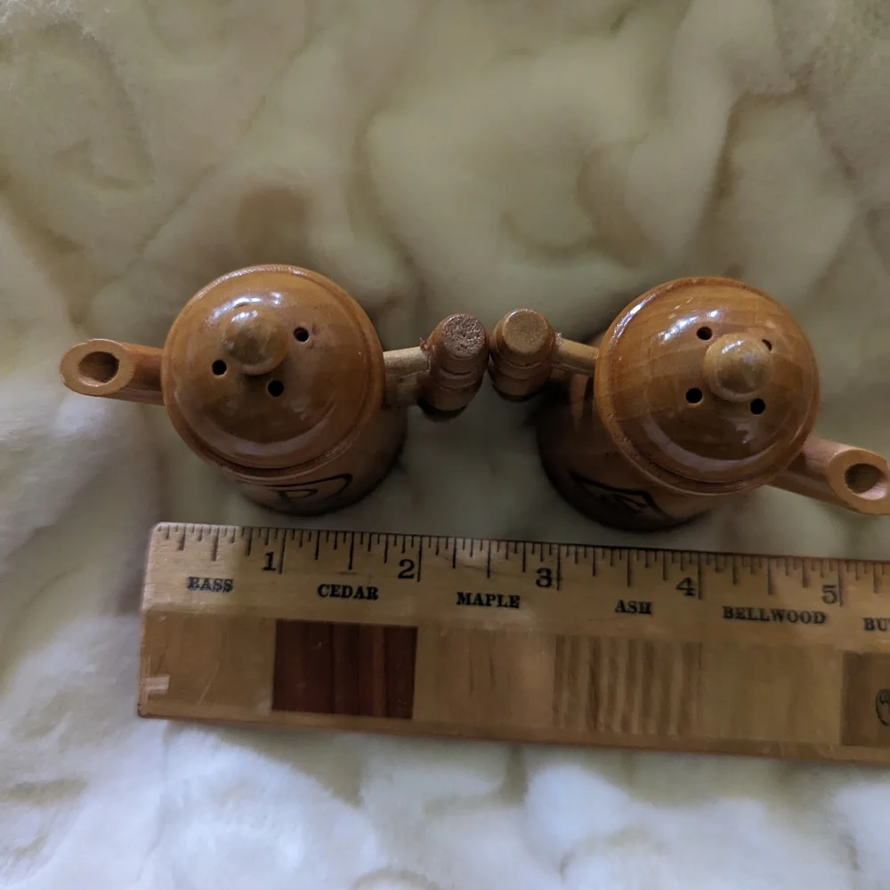 Vintage wooden salt and pepper teapots